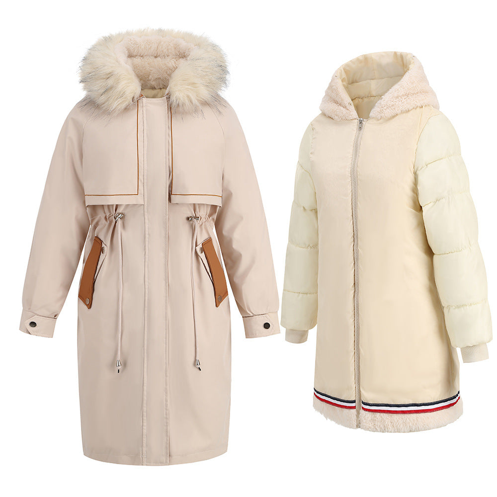 Two-piece Parka cotton padded thermal zip fur collar clip velvet coat set