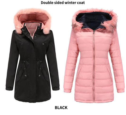 Women Cotton Padded Coat Detachable Fur Collar Quilted Parka
