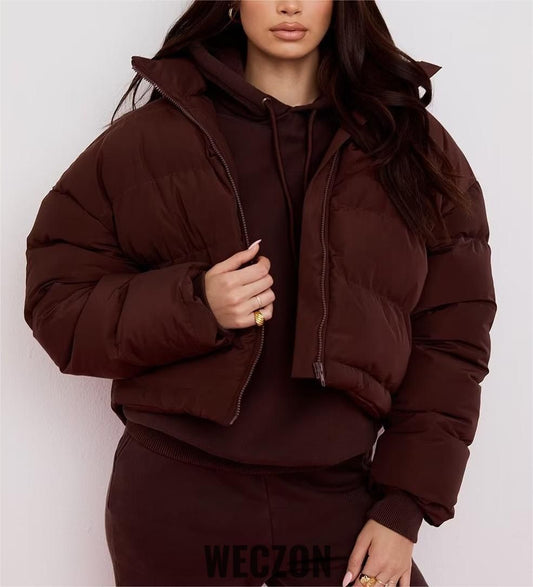 Brown Cotton Padded Coat for Women Loose Casual Bread Coat Warm