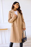 Women Double Row Button Medium Long Woolen Coat
