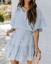 ruffled solid color crew neck boho smocked tiered dress