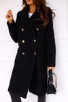 Long sleeved double breasted wool coat