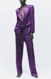 Blazer Silk Satin Texture Straight Leg Pants Suit
