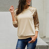 Sequined Round Neck Long Sleeve Straight Top