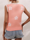 Women's V-neck sleeveless floral knit pullover