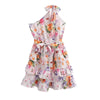 Floral Print round Neck Backless Tiered Dress