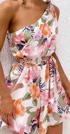 Floral Print round Neck Backless Tiered Dress