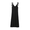V-neck Mid Length Hollow Out Cutout Knitted Tie Strap Dress