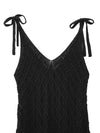 V-neck Mid Length Hollow Out Cutout Knitted Tie Strap Dress
