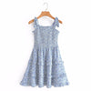 Blue Layered Bow Lace Printed Vest Dress