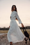 Embroidered Blouse Collar Belted Maxi Dress