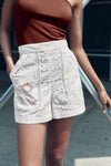 High-Waist Embroidered Hollow Out Cutout Design Casual Shorts for Women