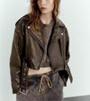 Casual Washed out Gradient Faux Leather Jacket Coat