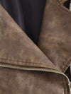 Casual Washed out Gradient Faux Leather Jacket Coat