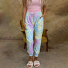 Tie Dyed Printed Loose Leggings With Mid Waist Lace Up Pants