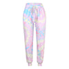 Tie Dyed Printed Loose Leggings With Mid Waist Lace Up Pants