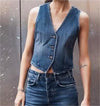 V-neck Single-Breasted Denim Waistcoat Vest with Buttons