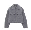 Polo Collar Pocket Casual Zipper Soft Tweed Jacket Coat