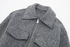 Polo Collar Pocket Casual Zipper Soft Tweed Jacket Coat