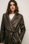 Leather Loose Matching Belt Long Trench Coat