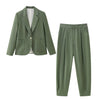 Double Button Casual Pleated Pants Set for Women