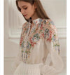 French Printed Long Sleeve Loose Round Neck Shirt for Women