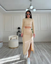 Solid Color Round Neck Long Sleeve Top with Split Skirt Set