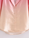 Chemise ample à manches longues pour femmes, dégradé rose orange, assortie à tout