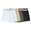 Office Casual Pleated Wide Leg Shorts with Belt for Women
