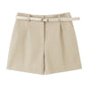 Office Casual Pleated Wide Leg Shorts with Belt for Women
