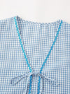 Casual Contrast Color Braid Plaid Bow Shirt for Women