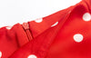 Roter Retro-Midirock mit Schlitz und kontrastfarbenen Punkten