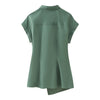 Loose Solid Color Poplin Short Sleeve Shirt with Collared Cardigan Knot for Women