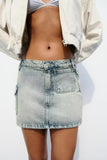 French Short Denim Overalls Skirt with Pocket Zipper