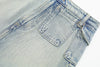 Kurzer französischer Jeans-Latzrock mit Taschenreißverschluss