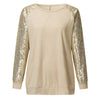 Sequined Round Neck Long Sleeve Straight Top