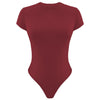 Solid Color Round Neck Short Sleeve Tight Bodysuit: