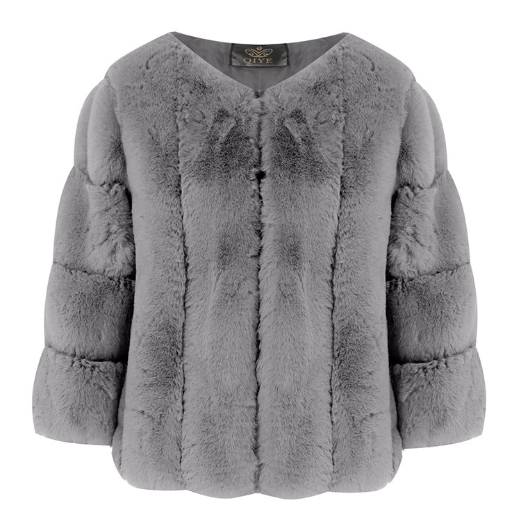 Women's Short Faux Fur Round-Neck Coat