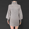 high neckline Lantern Sleeve Sweater Dress