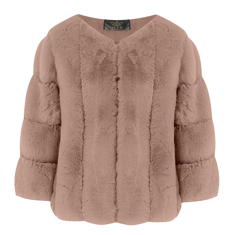 Women's Short Faux Fur Round-Neck Coat