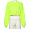 Solid-color round-neck cropped sweatshirt
