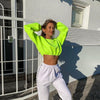 Solid-color round-neck cropped sweatshirt