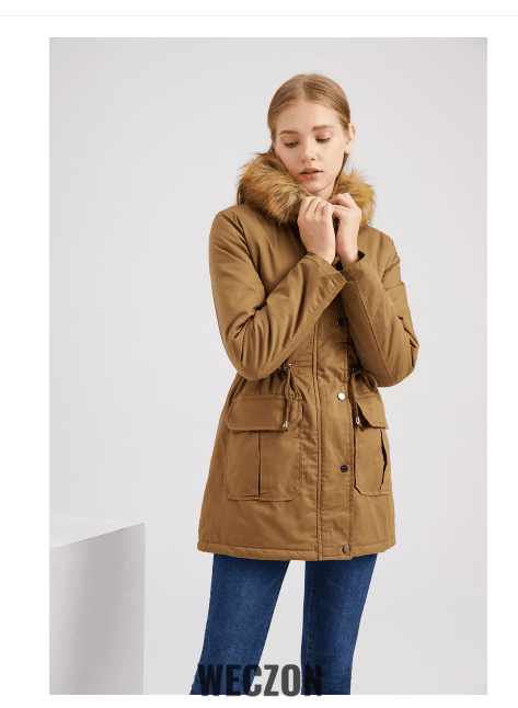 Plus Size Women's Fleece Lined Cotton Padded Coat with Fur Collar