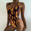Fire-printed high-cut swimsuit Push-up swimsuits
