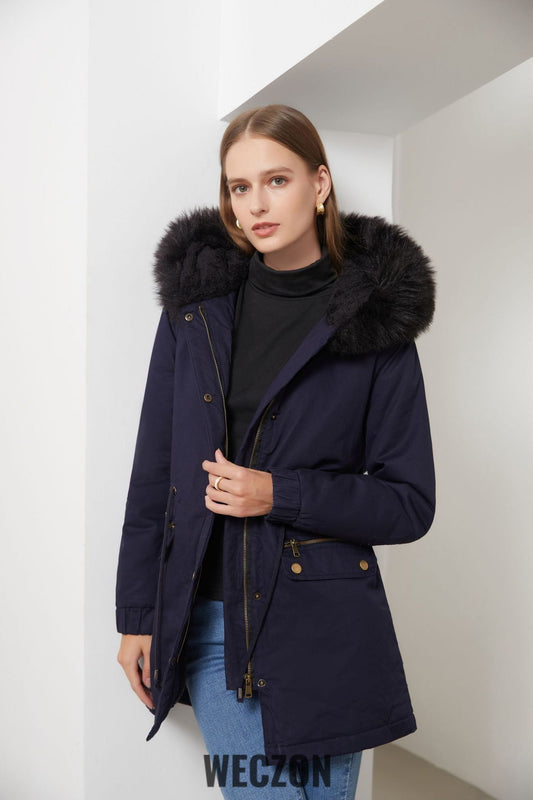 Plus Size Parka Women Fleece Lined Coat with Fur Collar Warm Jacket