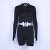 Black Long Sleeved Fleese Shorts Two Piece Set forWomen