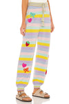 Striped Contrast Color Embroidered Wool Trousers