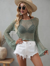 Crochet Bell Sleeve Round Neck Cutout Sweater Women