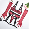 Leopard Print Mesh Comfortable Cutout 5 Piece Underwear Set for Women