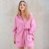 Pink Ninth Sleeve Thin Pajamas for Women